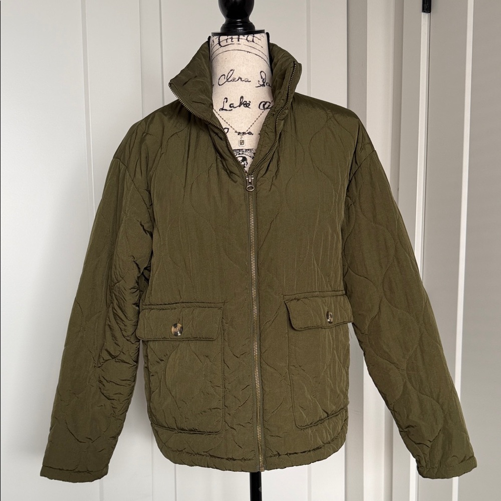 Sonoma Olive Green Quilted Puffer Jacket